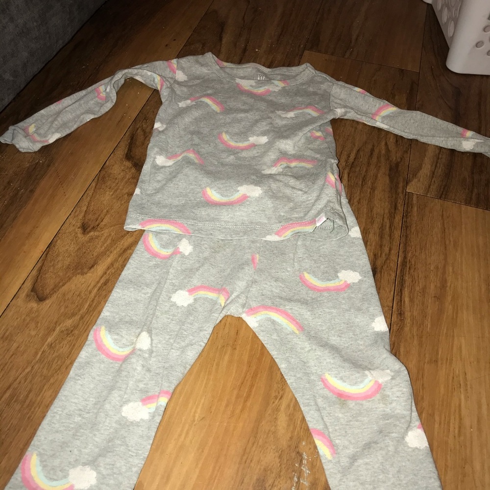 Grey with rainbows all over matching pajama set